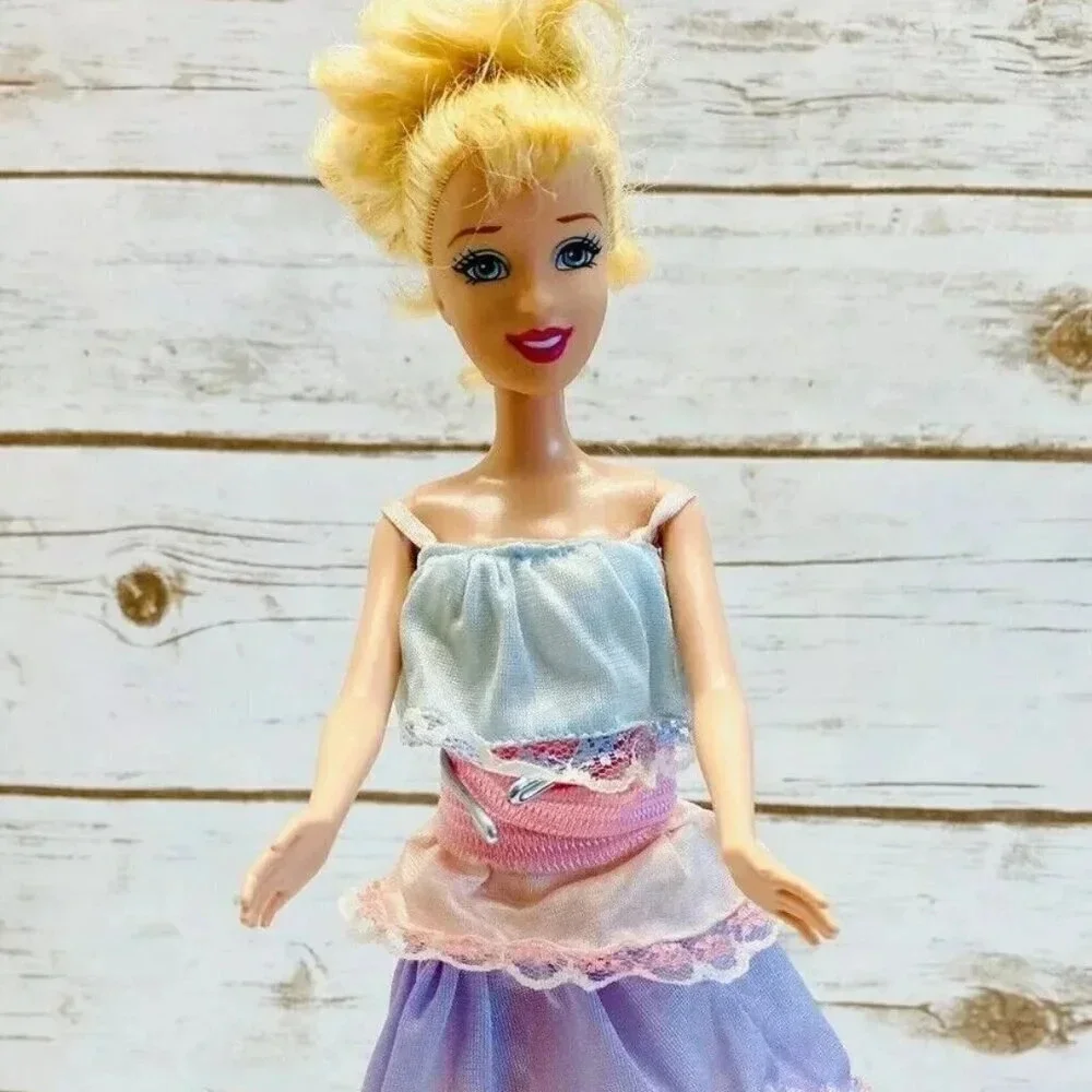 MATTEL BARBIE Disney Doll Blond Hair Blue Eyes Layered Dress 12